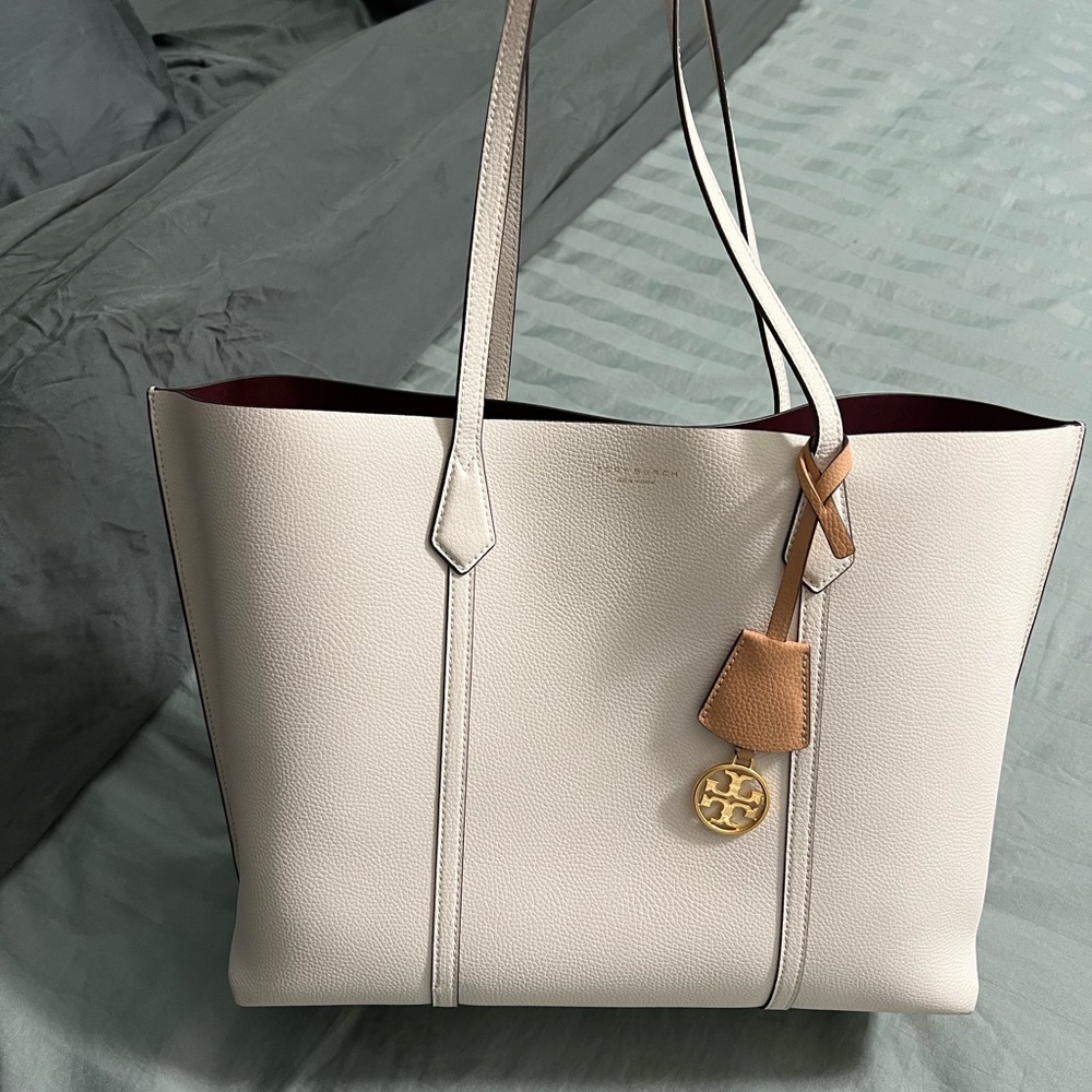 Tory Burch White and Tan Leather Tote